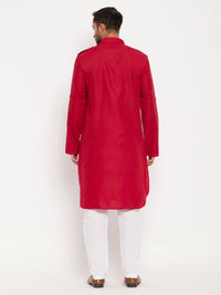 Thumbnail for VM by Vastramay Men's Maroon And White Cotton Blend Kurta Pyjama Set - Distacart