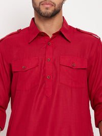 Thumbnail for VM by Vastramay Men's Maroon And White Cotton Blend Kurta Pyjama Set - Distacart