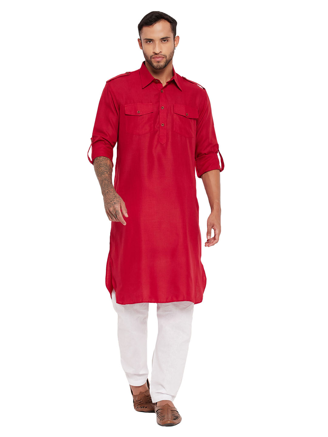 VM by Vastramay Men's Maroon And White Cotton Blend Kurta Pyjama Set - Distacart