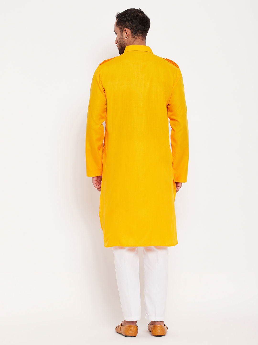 VM by Vastramay Men's Mustard And White Cotton Blend Kurta Pyjama Set - Distacart