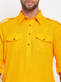 Thumbnail for VM by Vastramay Men's Mustard And White Cotton Blend Kurta Pyjama Set - Distacart