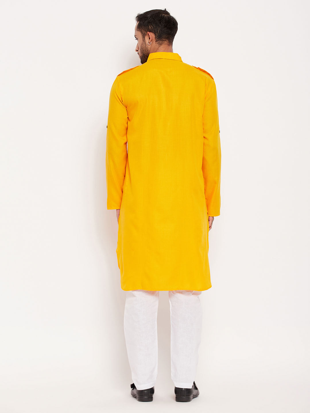 VM by Vastramay Men's Mustard And White Cotton Blend Kurta Pyjama Set - Distacart