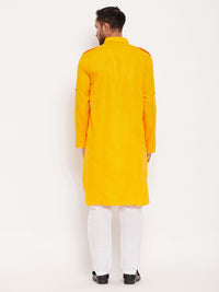 Thumbnail for VM by Vastramay Men's Mustard And White Cotton Blend Kurta Pyjama Set - Distacart
