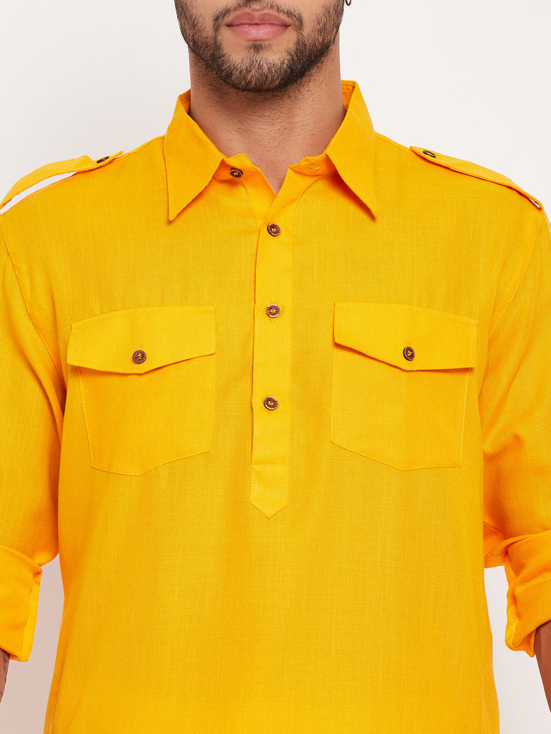 VM by Vastramay Men's Mustard And White Cotton Blend Kurta Pyjama Set - Distacart