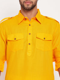 Thumbnail for VM by Vastramay Men's Mustard And White Cotton Blend Kurta Pyjama Set - Distacart