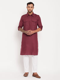 Thumbnail for VM by Vastramay Men's Purple And White Cotton Blend Kurta Pyjama Set - Distacart