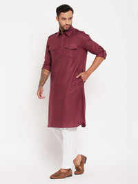 Thumbnail for VM by Vastramay Men's Purple And White Cotton Blend Kurta Pyjama Set - Distacart