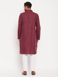 Thumbnail for VM by Vastramay Men's Purple And White Cotton Blend Kurta Pyjama Set - Distacart