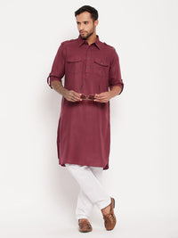 Thumbnail for VM by Vastramay Men's Purple And White Cotton Blend Kurta Pyjama Set - Distacart