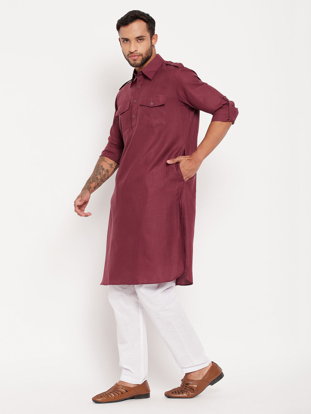 VM by Vastramay Men's Purple And White Cotton Blend Kurta Pyjama Set - Distacart