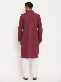 Thumbnail for VM by Vastramay Men's Purple And White Cotton Blend Kurta Pyjama Set - Distacart