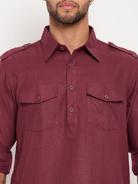 Thumbnail for VM by Vastramay Men's Purple And White Cotton Blend Kurta Pyjama Set - Distacart