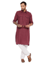Thumbnail for VM by Vastramay Men's Purple And White Cotton Blend Kurta Pyjama Set - Distacart