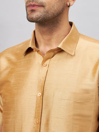 Thumbnail for VM by Vastramay Men's Rose Gold And White Silk Blend Shirt And Mundu - Distacart
