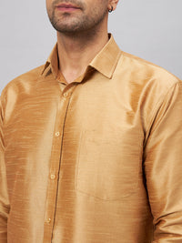Thumbnail for VM by Vastramay Men's Rose Gold And White Silk Blend Shirt And Mundu - Distacart