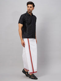 Thumbnail for VM by Vastramay Men's Black And White Silk Blend Shirt And Mundu - Distacart