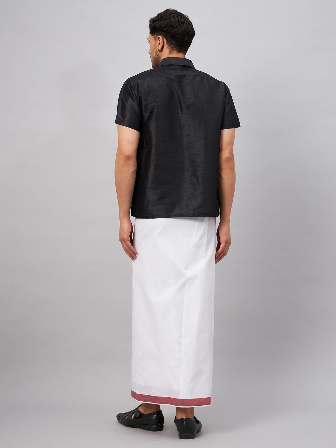 VM by Vastramay Men's Black And White Silk Blend Shirt And Mundu - Distacart