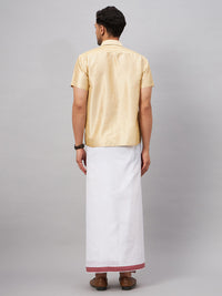 Thumbnail for VM by Vastramay Men's Gold And White Silk Blend Shirt And Mundu - Distacart