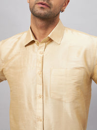 Thumbnail for VM by Vastramay Men's Gold And White Silk Blend Shirt And Mundu - Distacart