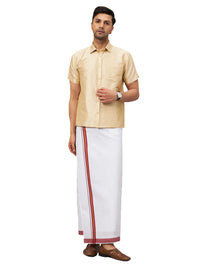 Thumbnail for VM by Vastramay Men's Gold And White Silk Blend Shirt And Mundu - Distacart