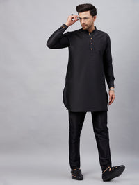 Thumbnail for VM by Vastramay Men's Black And Black Cotton Blend Kurta Pyjama Set - Distacart