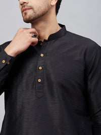 Thumbnail for VM by Vastramay Men's Black And Black Cotton Blend Kurta Pyjama Set - Distacart