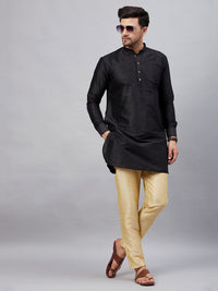 Thumbnail for VM by Vastramay Men's Black And Gold Cotton Blend Kurta Pyjama Set - Distacart