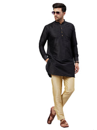 Thumbnail for VM by Vastramay Men's Black And Gold Cotton Blend Kurta Pyjama Set - Distacart
