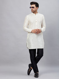 Thumbnail for VM by Vastramay Men's Cream And Black Cotton Blend Kurta Pyjama Set - Distacart