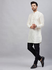 Thumbnail for VM by Vastramay Men's Cream And Black Cotton Blend Kurta Pyjama Set - Distacart
