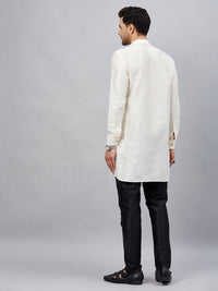 Thumbnail for VM by Vastramay Men's Cream And Black Cotton Blend Kurta Pyjama Set - Distacart