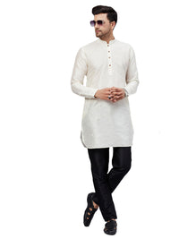 Thumbnail for VM by Vastramay Men's Cream And Black Cotton Blend Kurta Pyjama Set - Distacart