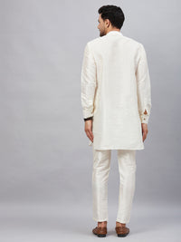 Thumbnail for VM by Vastramay Men's Cream And Cream Cotton Blend Kurta Pyjama Set - Distacart