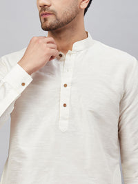Thumbnail for VM by Vastramay Men's Cream And Cream Cotton Blend Kurta Pyjama Set - Distacart