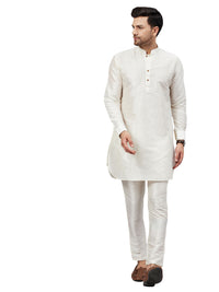 Thumbnail for VM by Vastramay Men's Cream And Cream Cotton Blend Kurta Pyjama Set - Distacart