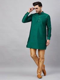Thumbnail for VM by Vastramay Men's Green And Rose Gold Cotton Blend Kurta Pyjama Set - Distacart