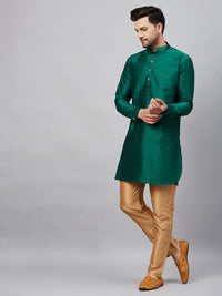 Thumbnail for VM by Vastramay Men's Green And Rose Gold Cotton Blend Kurta Pyjama Set - Distacart