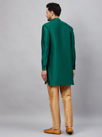 Thumbnail for VM by Vastramay Men's Green And Rose Gold Cotton Blend Kurta Pyjama Set - Distacart