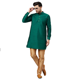 Thumbnail for VM by Vastramay Men's Green And Rose Gold Cotton Blend Kurta Pyjama Set - Distacart