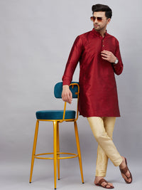 Thumbnail for VM by Vastramay Men's Maroon And Gold Cotton Blend Kurta Pyjama Set - Distacart