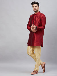Thumbnail for VM by Vastramay Men's Maroon And Gold Cotton Blend Kurta Pyjama Set - Distacart