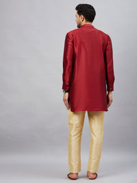 Thumbnail for VM by Vastramay Men's Maroon And Gold Cotton Blend Kurta Pyjama Set - Distacart