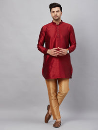 Thumbnail for VM by Vastramay Men's Maroon And Rose Gold Cotton Blend Kurta Pyjama Set - Distacart
