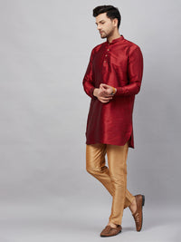 Thumbnail for VM by Vastramay Men's Maroon And Rose Gold Cotton Blend Kurta Pyjama Set - Distacart