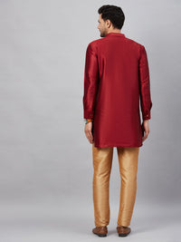 Thumbnail for VM by Vastramay Men's Maroon And Rose Gold Cotton Blend Kurta Pyjama Set - Distacart