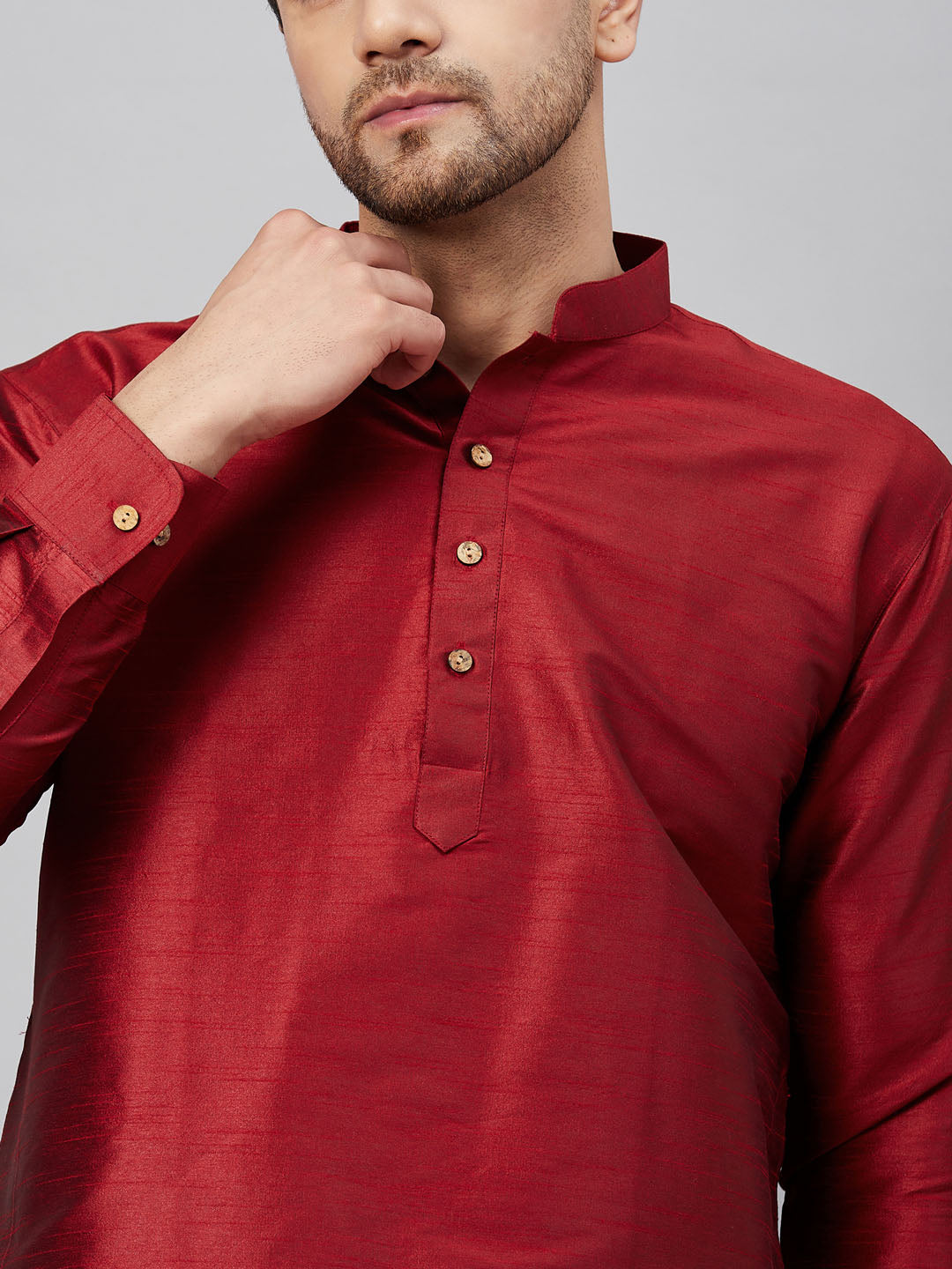 VM by Vastramay Men's Maroon And Rose Gold Cotton Blend Kurta Pyjama Set - Distacart