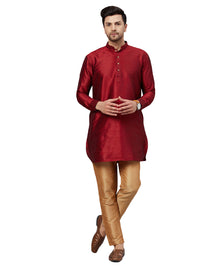 Thumbnail for VM by Vastramay Men's Maroon And Rose Gold Cotton Blend Kurta Pyjama Set - Distacart