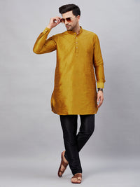 Thumbnail for VM by Vastramay Men's Mustard And Black Cotton Blend Kurta Pyjama Set - Distacart