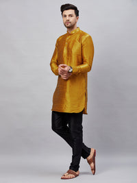 Thumbnail for VM by Vastramay Men's Mustard And Black Cotton Blend Kurta Pyjama Set - Distacart