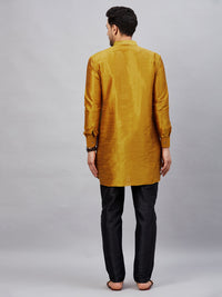 Thumbnail for VM by Vastramay Men's Mustard And Black Cotton Blend Kurta Pyjama Set - Distacart